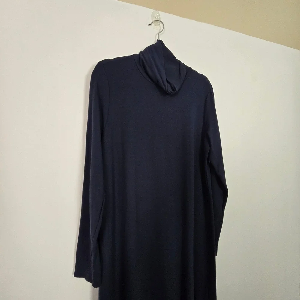 Garnet‎ Hill Maxi Dress Women Medium Navy Blue Turtleneck Tencel Preppy Casual